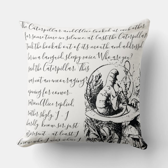 Vintage Black & White Alice  in Wonderland Cushion (Front)