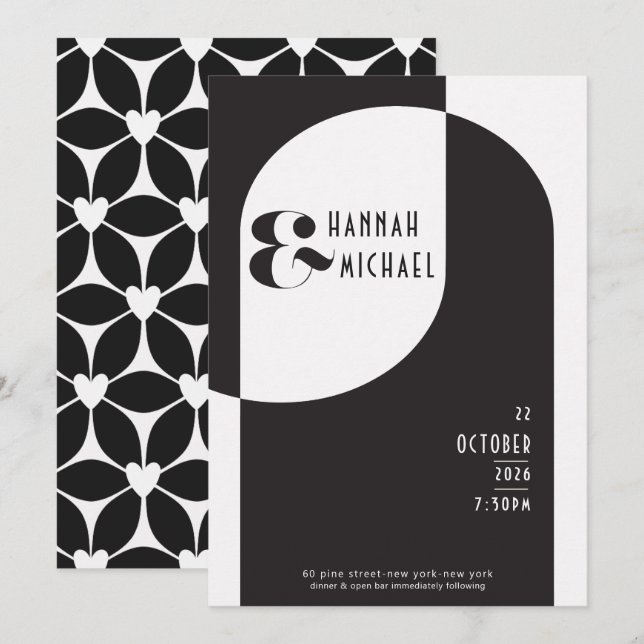 Vintage Black White Art Deco Invitation (Front/Back)