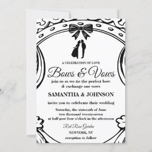 Vintage Black & White Bows Ribbons Wedding Invitation