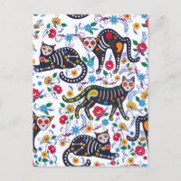 Vintage Black White Cats Halloween Gothic Floral