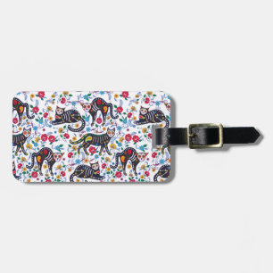 Vintage Black White Cats Halloween Gothic Floral Luggage Tag