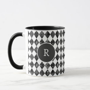vintage black &white chequerboard monogram mug