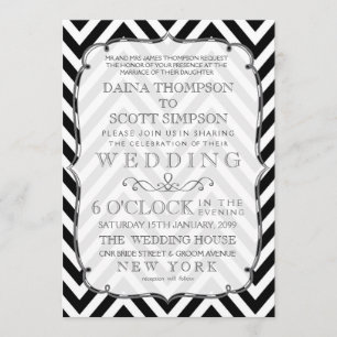 Vintage Black & White Chevron Wedding Invite