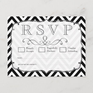 Vintage Black & White Chevron Wedding RSVP Cards