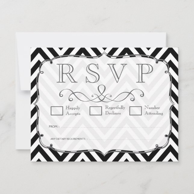 Vintage Black & White Chevron Wedding RSVP Cards (Front)