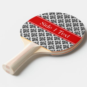 Vintage Black White Damask #3 Red Name Monogram Ping Pong Paddle