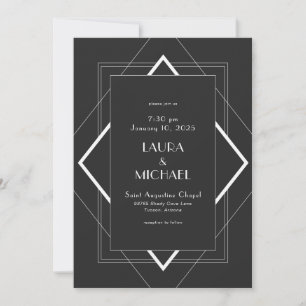 Vintage Black White Deco Invitation