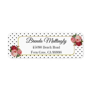Vintage Black White Dots Floral Return Address Label