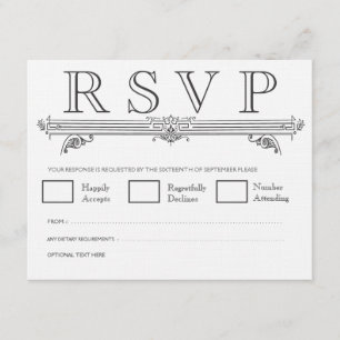 Vintage Black & White Elegant Wedding RSVP Cards
