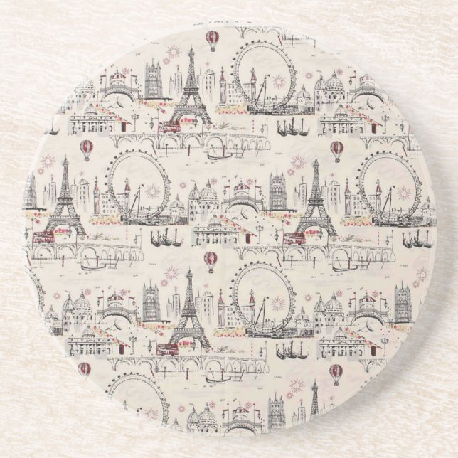 Vintage Black & White Europe Images Coaster (Front)