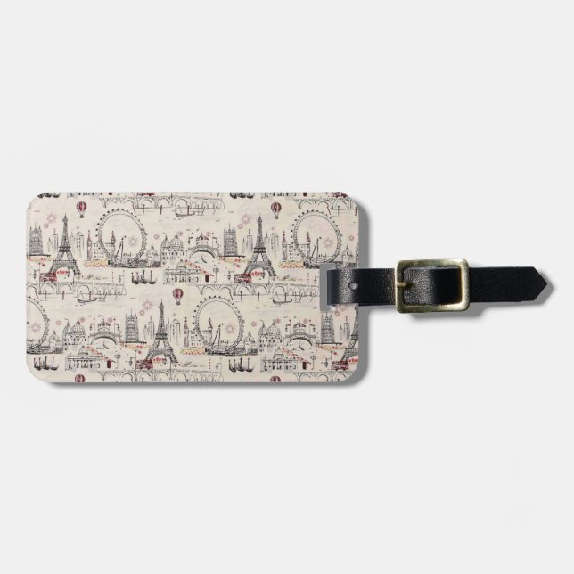 Vintage Black & White Europe Images Luggage Tag (Front Horizontal)