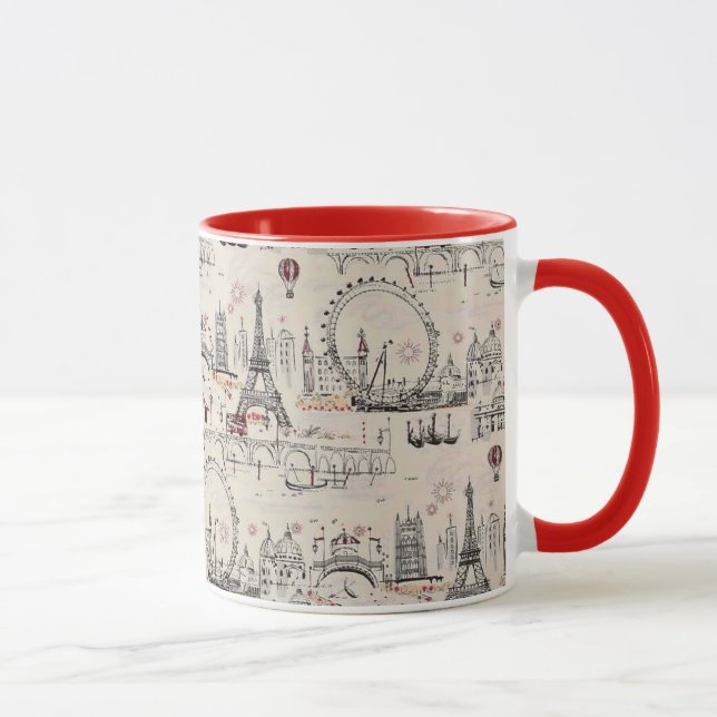 Vintage Black & White Europe Images Mug (Right)
