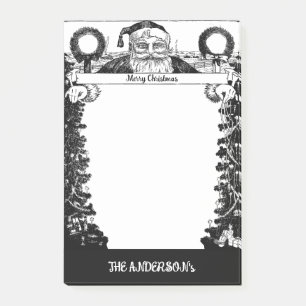 Vintage Black White Family Name Santa Christmas Post-it Notes