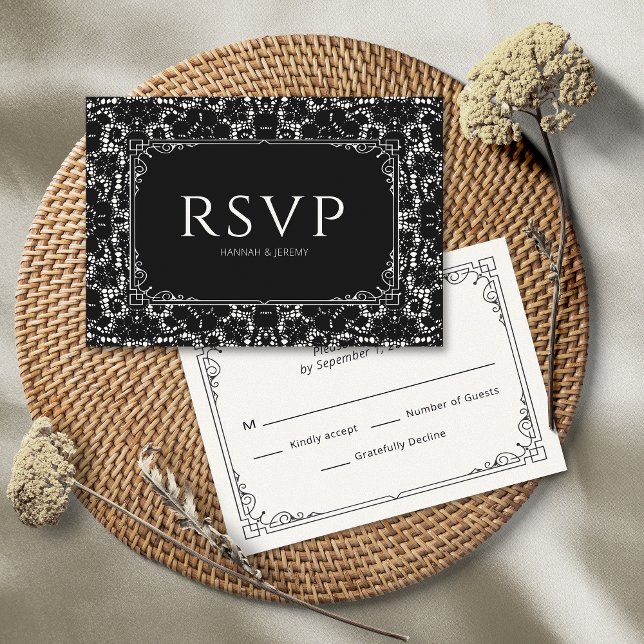 Vintage Black & White Faux Lace RSVP Card (Creator Uploaded)