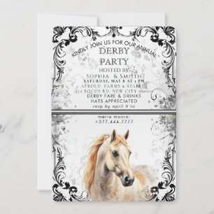 Vintage Black & White Filigree Derby Party Invitat Holiday Card