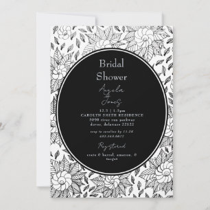 Vintage Black & White Floral Bridal Shower Invitation