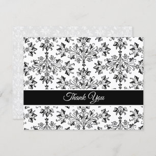 Vintage Black White Floral Damask Thank You Card
