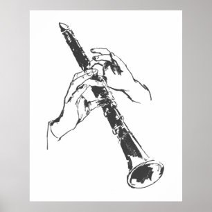 Vintage Black White Hands Clarinet Benny Goodman Poster