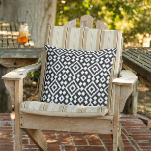 Vintage Black White Ikat Diamond Squares Pattern Cushion