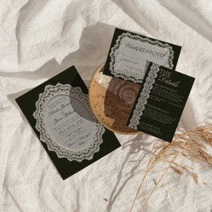 Vintage Black White Lace Doily Old Money Wedding  Invitation