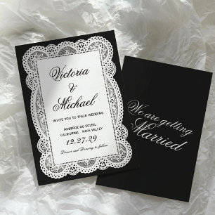 Vintage Black White Lace Old Money Doily Wedding Invitation