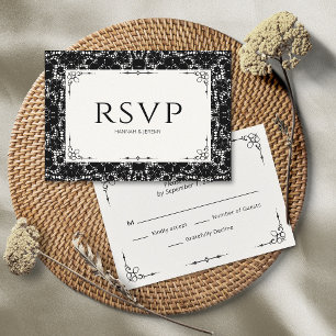 Vintage Black & White Lace RSVP Card