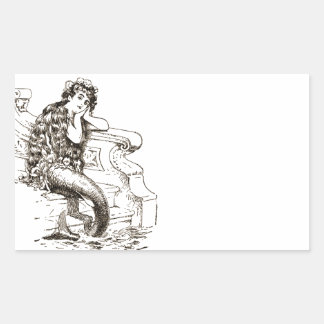 Vintage Black White Mermaid Drawing Rectangular Sticker