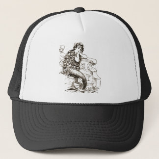Vintage Black White Mermaid Drawing Trucker Hat