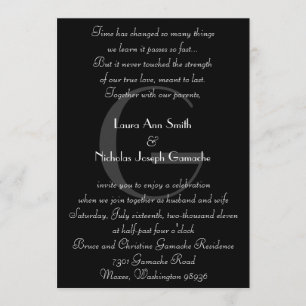 Vintage Black & White Monogram Invitation Verticle