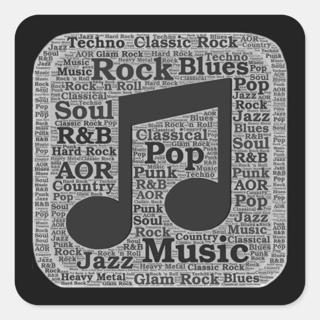 Vintage Black & White Music Genres Square Sticker (Front)
