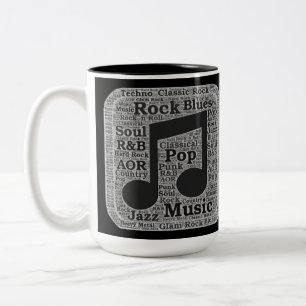 Vintage Black & White Music Genres Two-Tone Coffee Mug