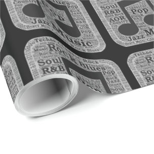 Vintage Black & White Music Genres Wrapping Paper