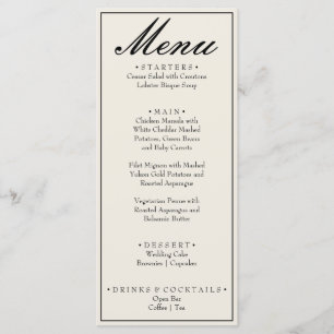 Vintage Black White Old Money Fancy Wedding Menu