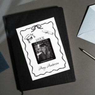Vintage Black White Personalised Photo Graduation Card