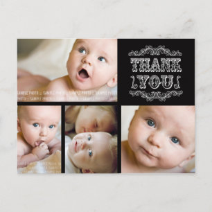 VINTAGE Black White Photo Baby Thank You Post Card