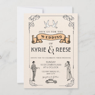 Vintage Black & White Retro Wedding Invitation