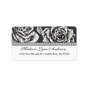 Vintage Black & White Rose Return Address Label