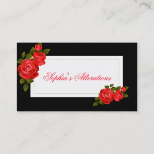 Vintage Black & White Roses Alterations Business Card