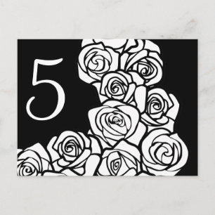 Vintage black white roses Table Number Postcard