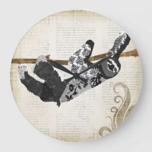 Vintage Black & White Sloth  Clock