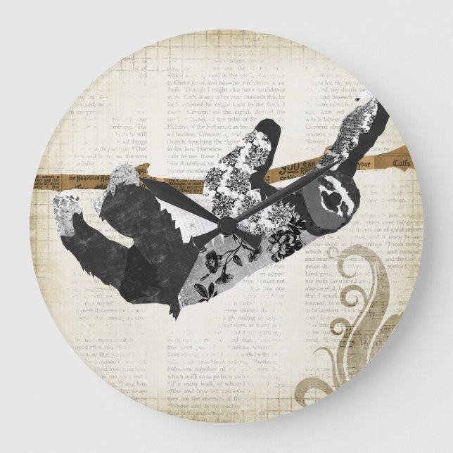 Vintage Black & White Sloth  Clock (Front)