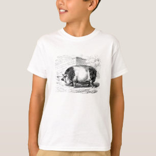 Vintage Black White Spotted Pig Swine Pigs Antique T-Shirt