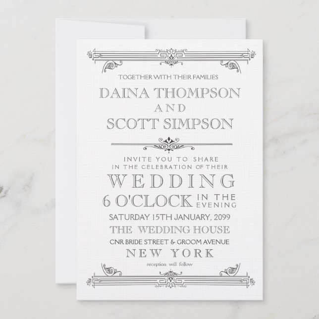 Vintage Black & White Typography Wedding Invite (Front)