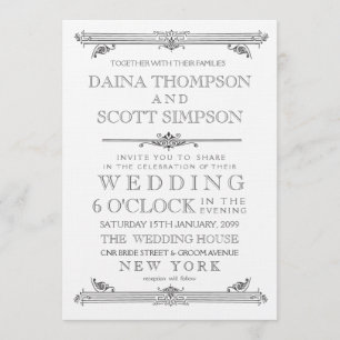 Vintage Black & White Typography Wedding Invite