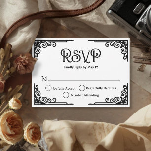 Vintage Black White Wedding  RSVP Card