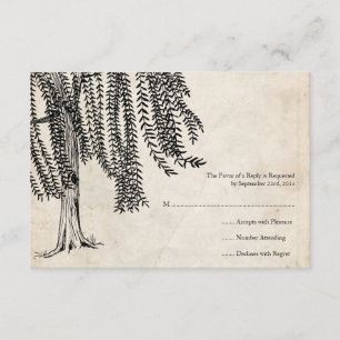 Vintage Black Willow Tree Wedding RSVP Card