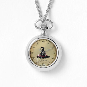 Vintage Black Witch Hat Gold Stars NecklaceEwatch Watch