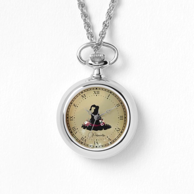 Vintage Black Witch Hat Gold Stars NecklaceEwatch Watch (Front)