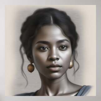 Vintage Black Woman Portrait Sketch Poster