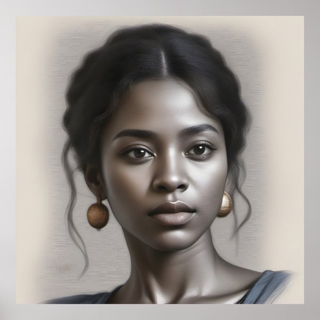 Vintage Black Woman Portrait Sketch Poster (Front)